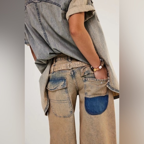 NWT We The Free Waterfalls Baggy Wide-Leg Jeans in Cowboy Khaki 28 S - Picture 2 of 12